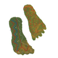 a pair of embroidered handmade green felt feet 